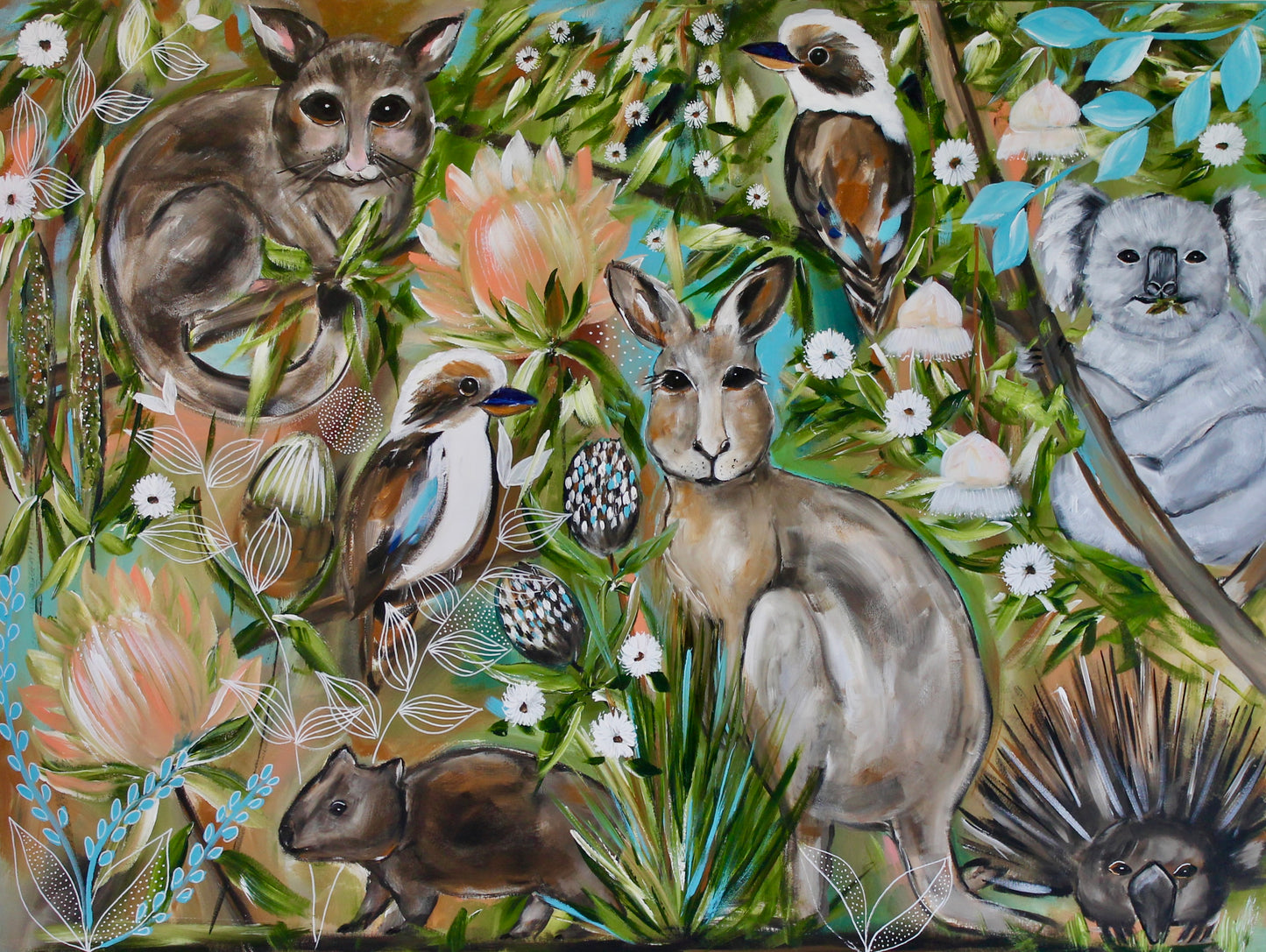 Bushland Harmony Original Australiana Wildlife Artwork - 120 x 90 cm