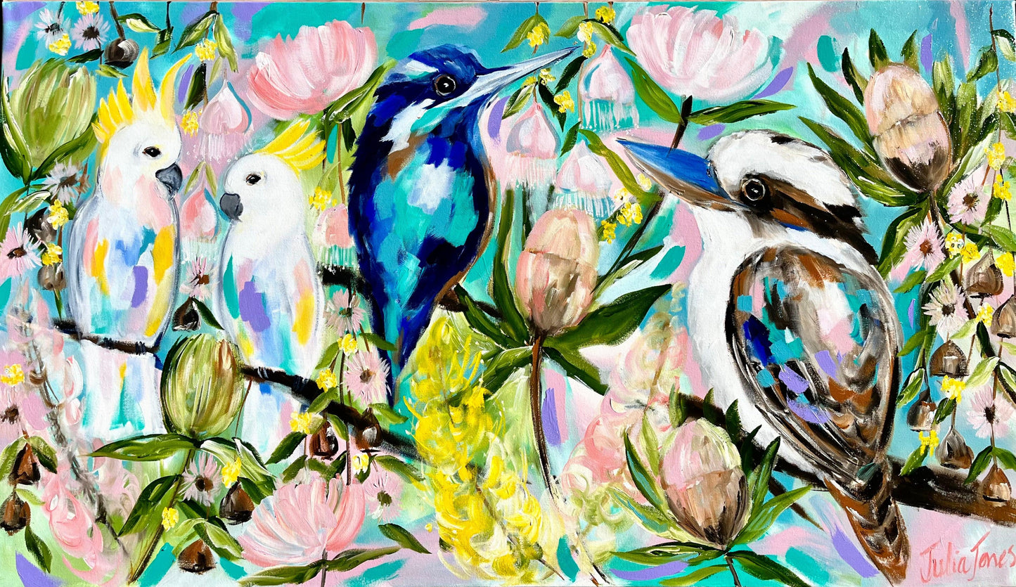 Aussie birds - Whispers of the Outback: Australian Birds and Native Flora Collection - Julia Jones Art