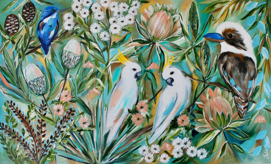 Feathered Friends - a symphony of native birds - 140 x 84 cm