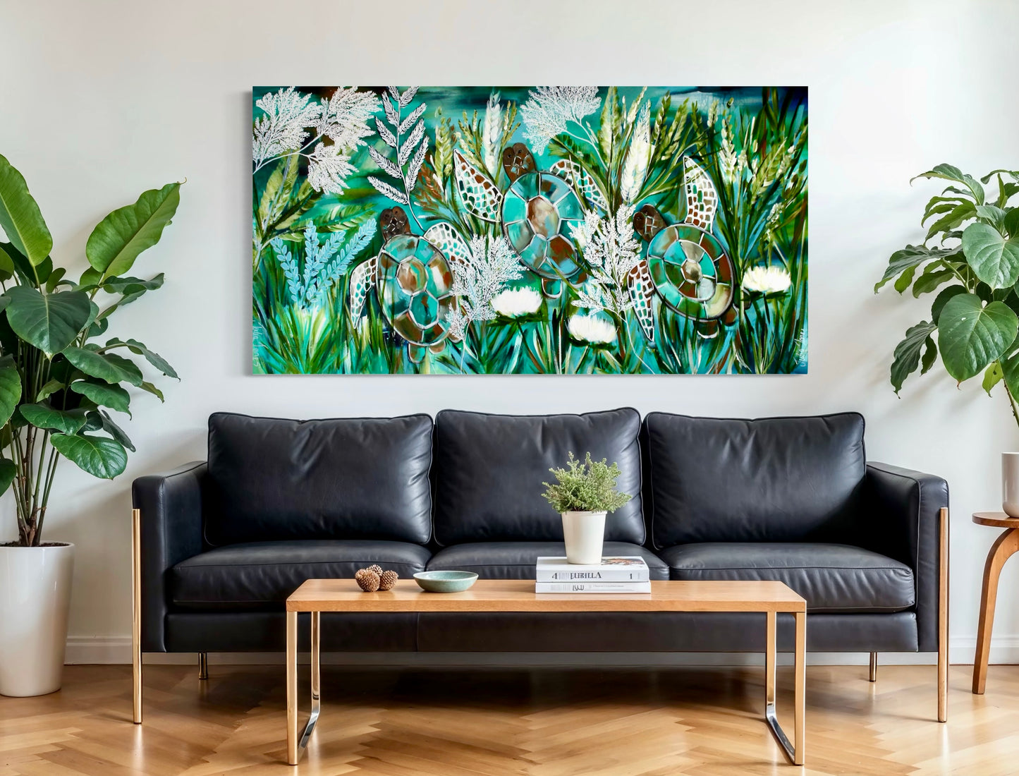 Tidal Garden - where Sea Turtles Glide - 140 x 70 cm