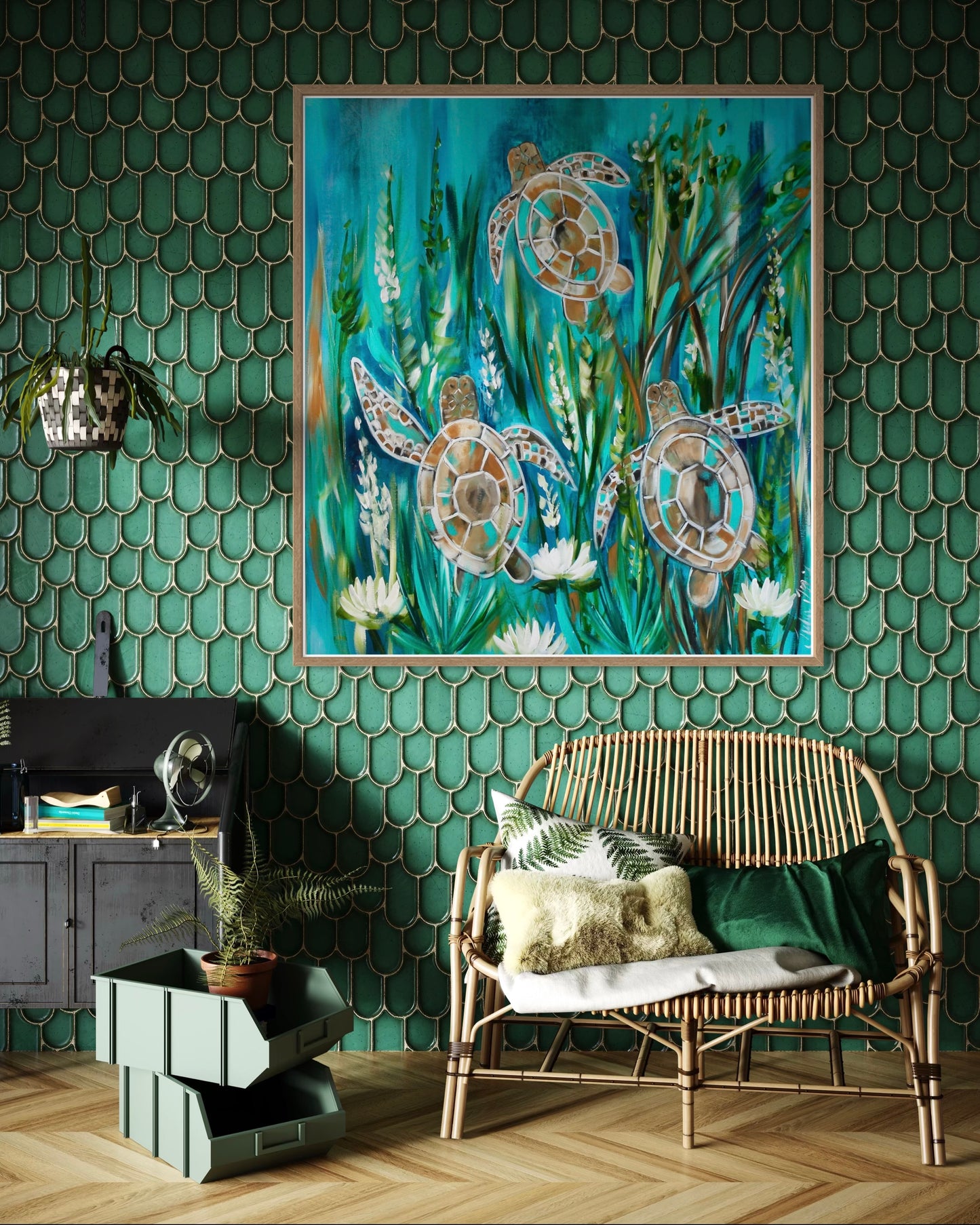 Drifting with the Tides – Three Sea Turtles - 900 x 900