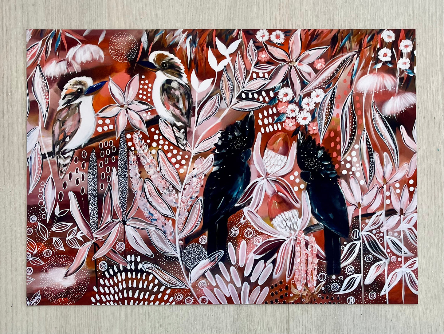 A4 Print - Black cockatoos in blush