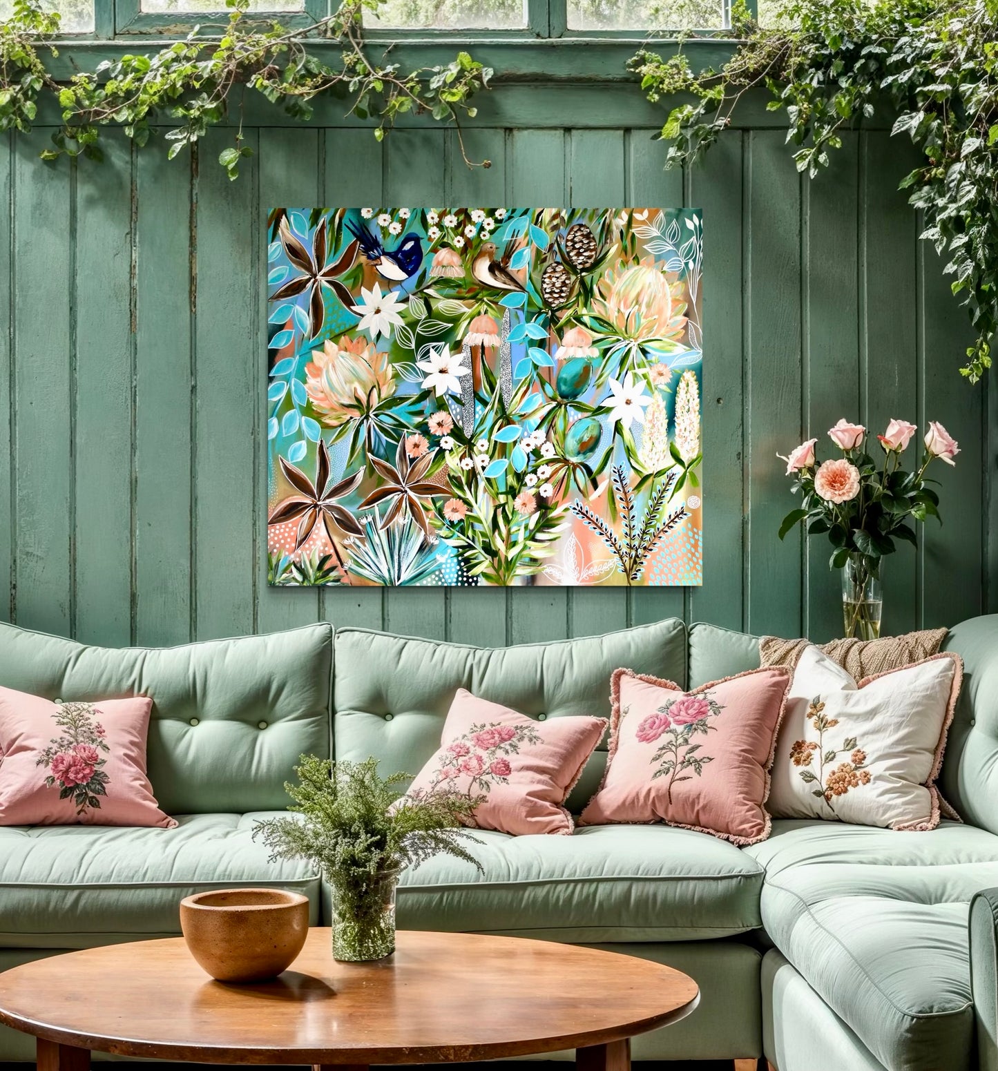 Songbirds in Bloom - 100 x 110 cm