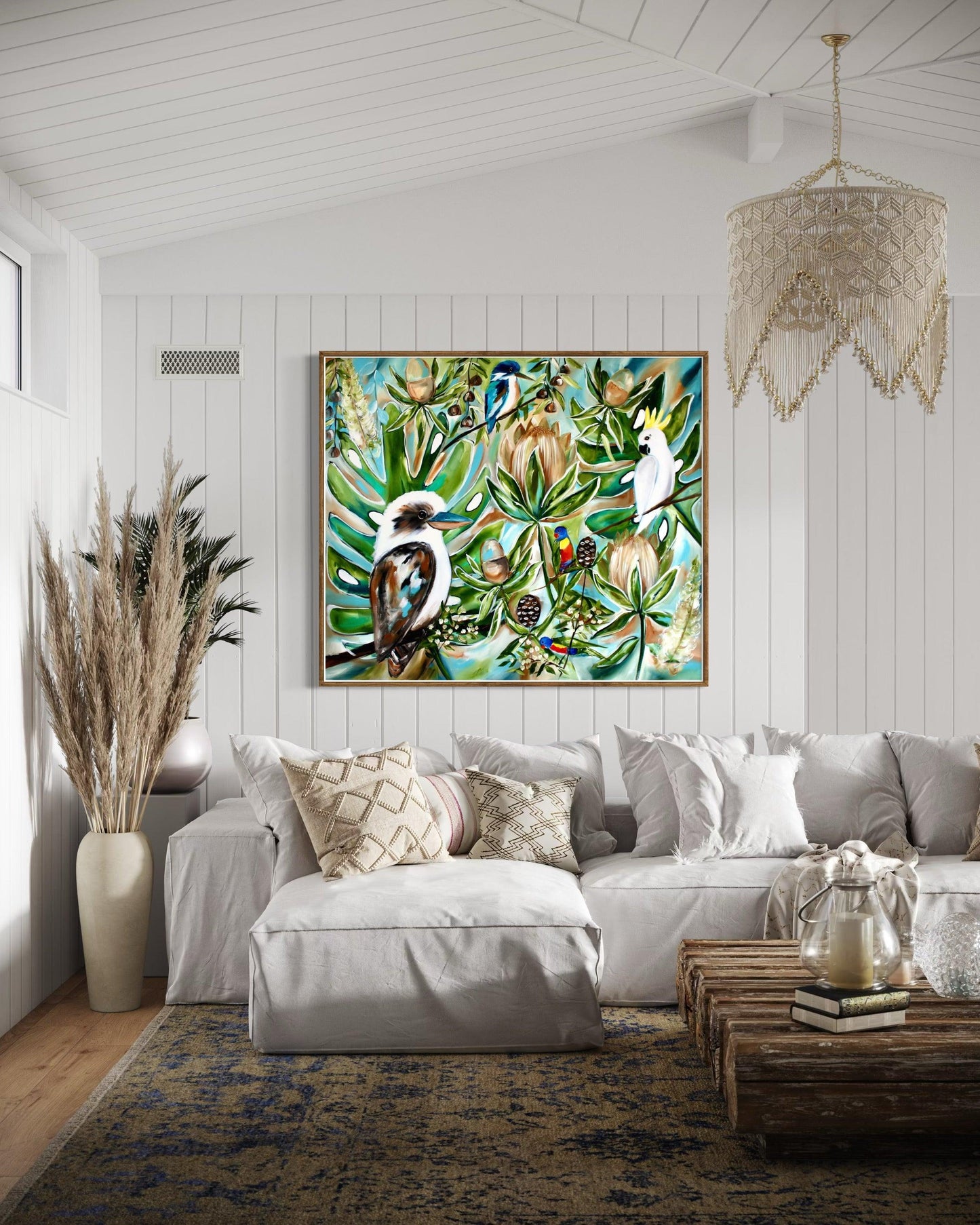 Lush Australiana: A Symphony of Native Flora and Feathered Friends - 1.4x1.2 - Julia Jones Art