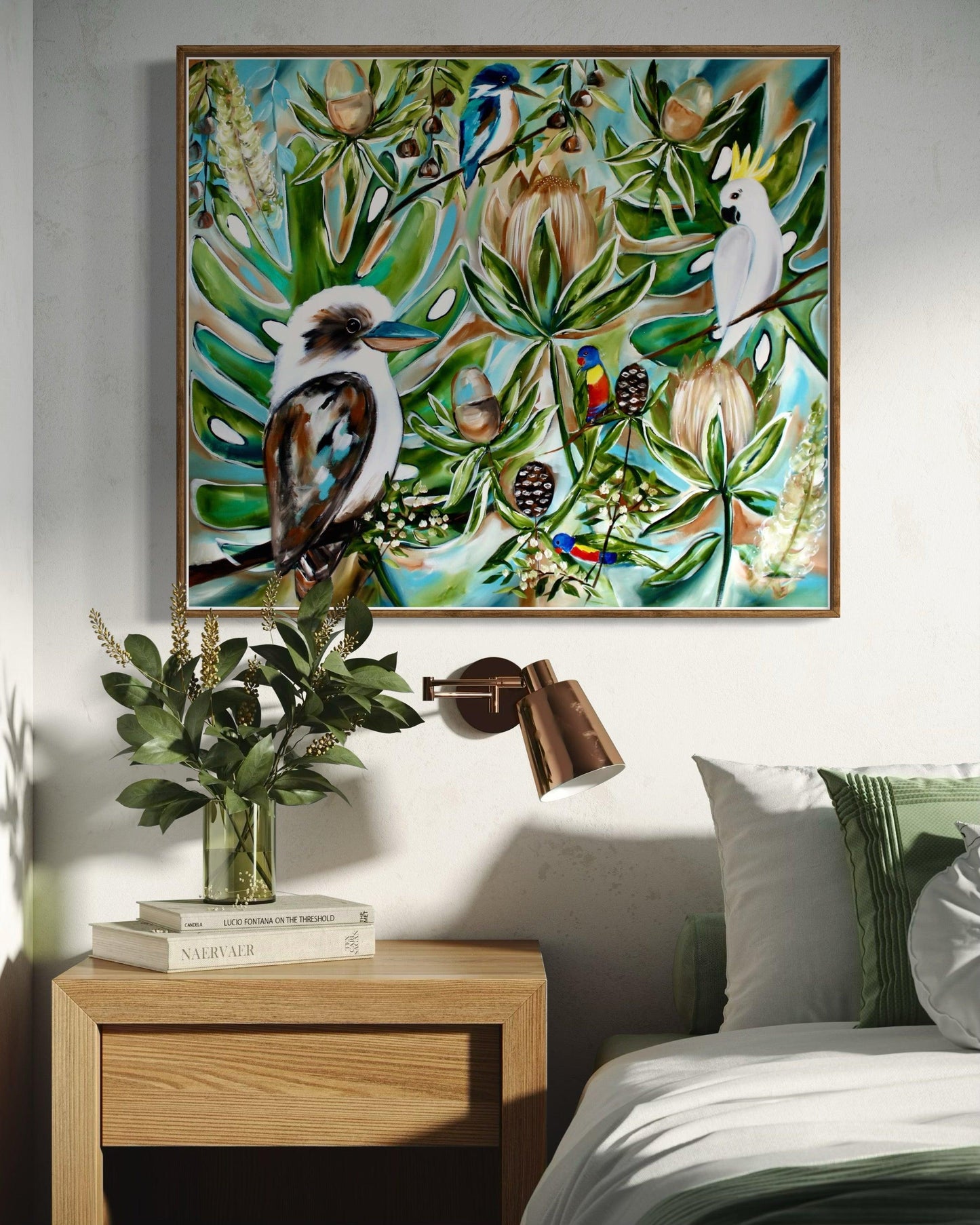 Lush Australiana: A Symphony of Native Flora and Feathered Friends - 1.4x1.2 - Julia Jones Art