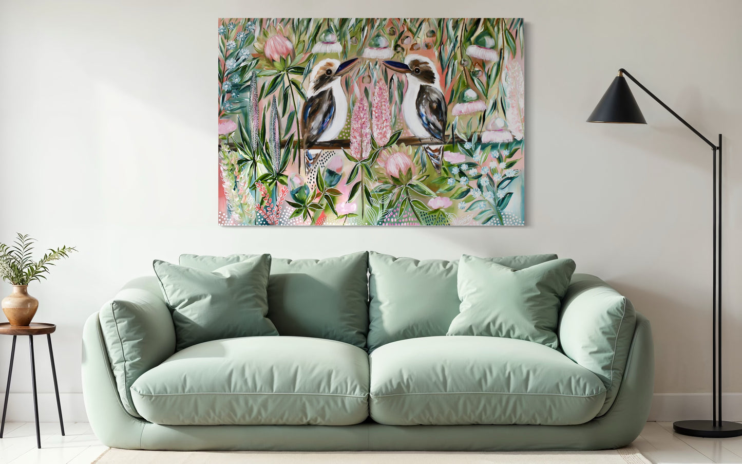 Pink Blossom Kookaburras - 82 x 120 cm