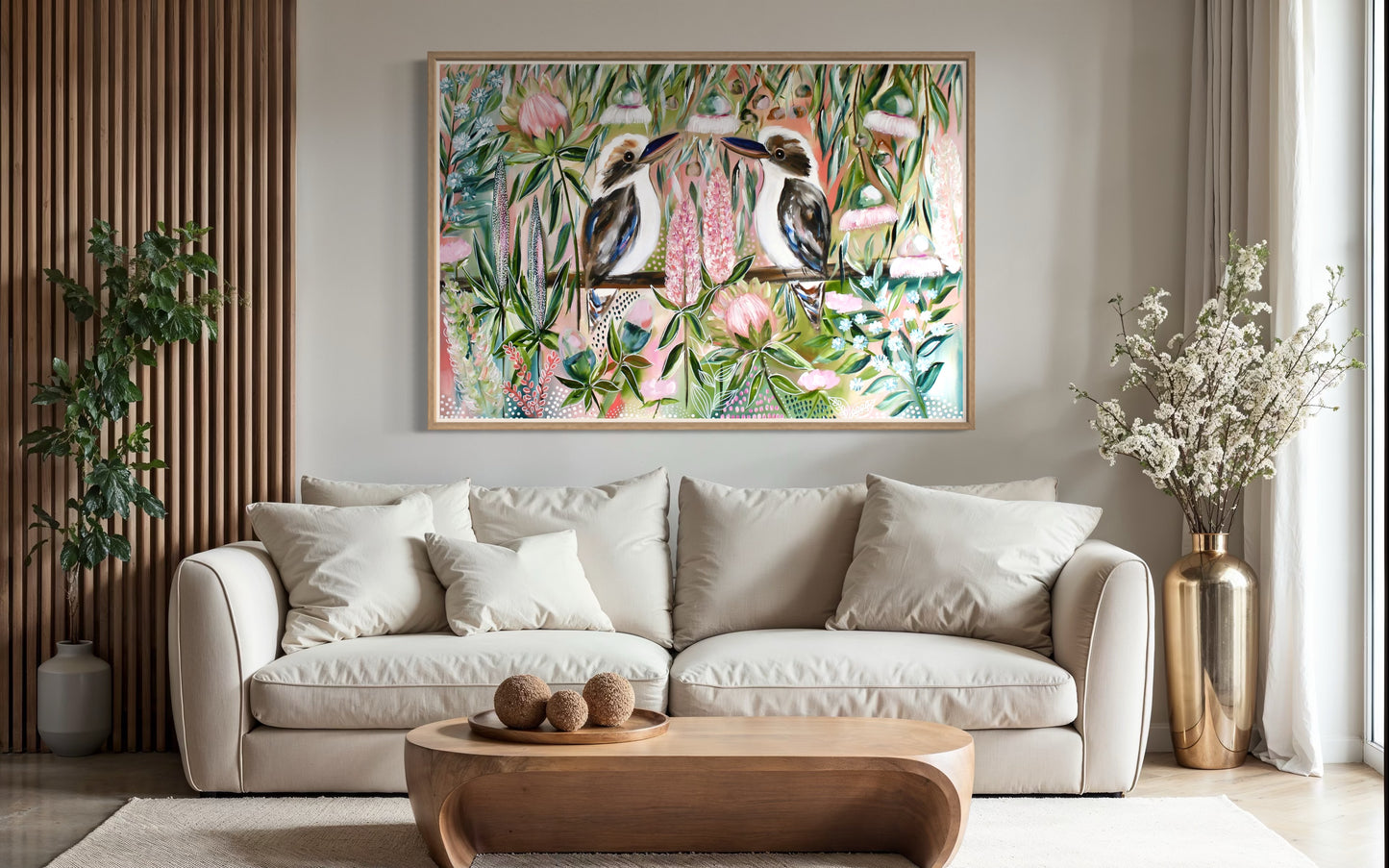 Pink Blossom Kookaburras - 82 x 120 cm