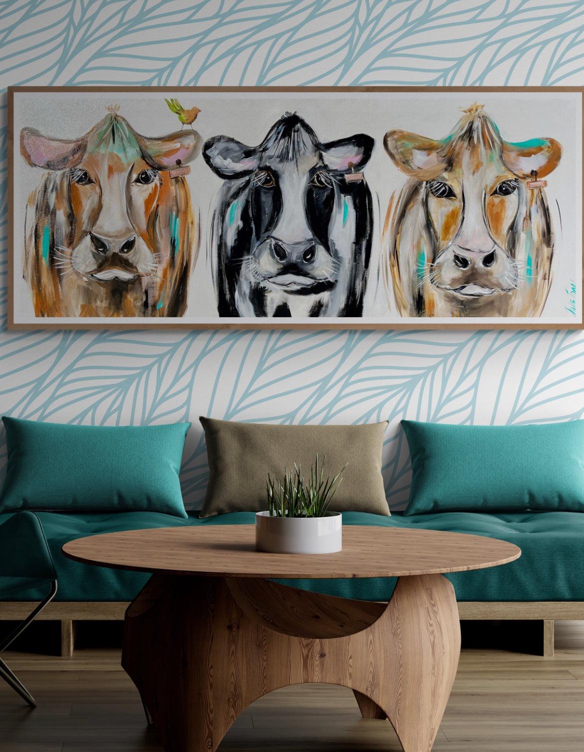 3 cows in the paddock - 1.5x600 - Original Artwork - Available by Commission