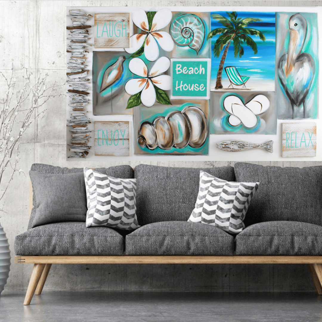Original Canvas Painting - Coastal wash - 1.5 x 900