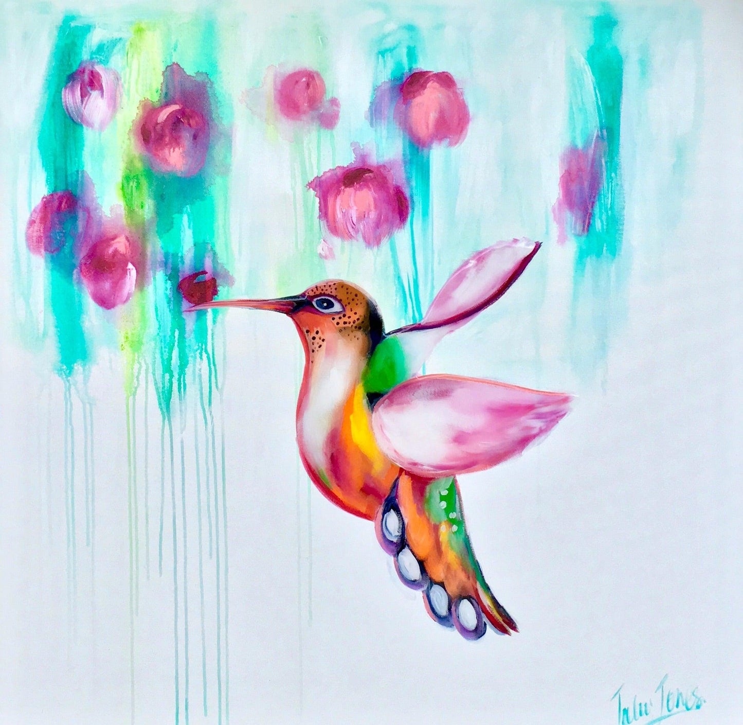 Original Canvas Painting - Pretty Little Bird Love - 900 x 900 - Julia Jones Art