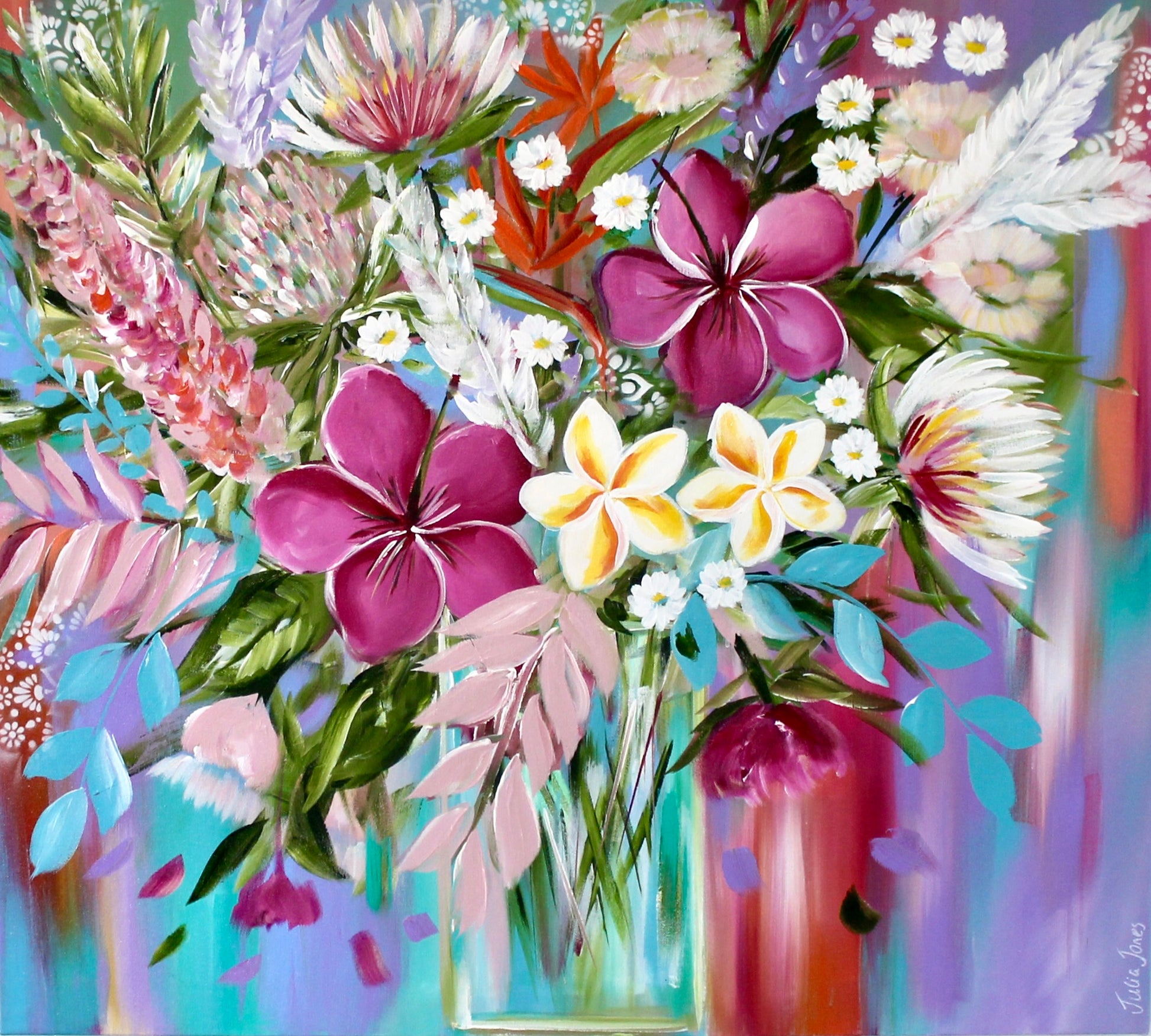 Colorful bouquet of flowers with a vibrant background