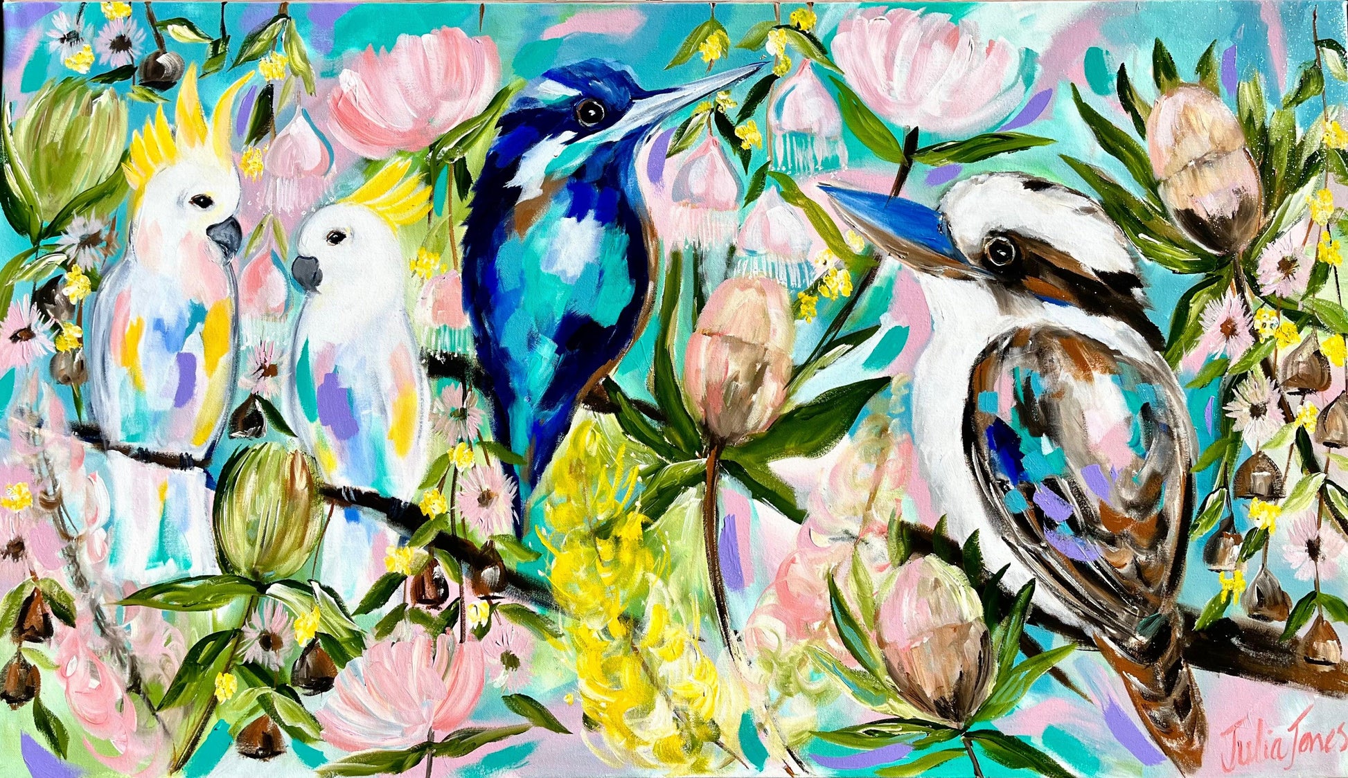 Aussie birds - Whispers of the Outback: Australian Birds and Native Flora Collection - Julia Jones Art