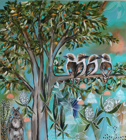 Four Kookaburras and a Curious Friend - 1mx900