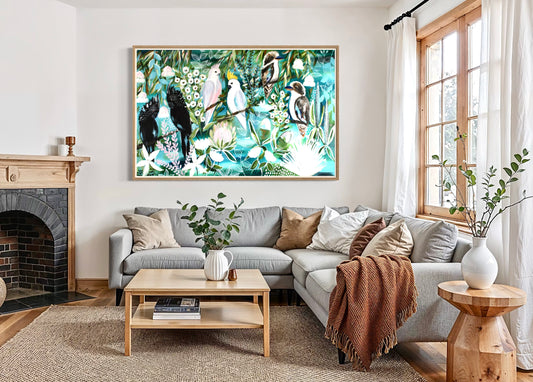 Kookaburras & Cockatoos Among Native Blooms - 1.4x900