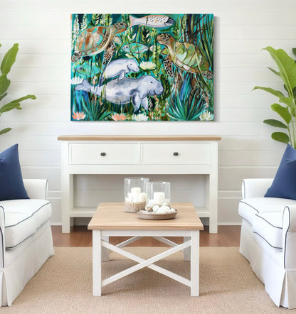 Seagrass stalking - Dugong and her calf - 1.2x840