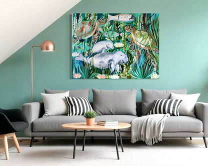 Seagrass stalking - Dugong and her calf - 1.2x840