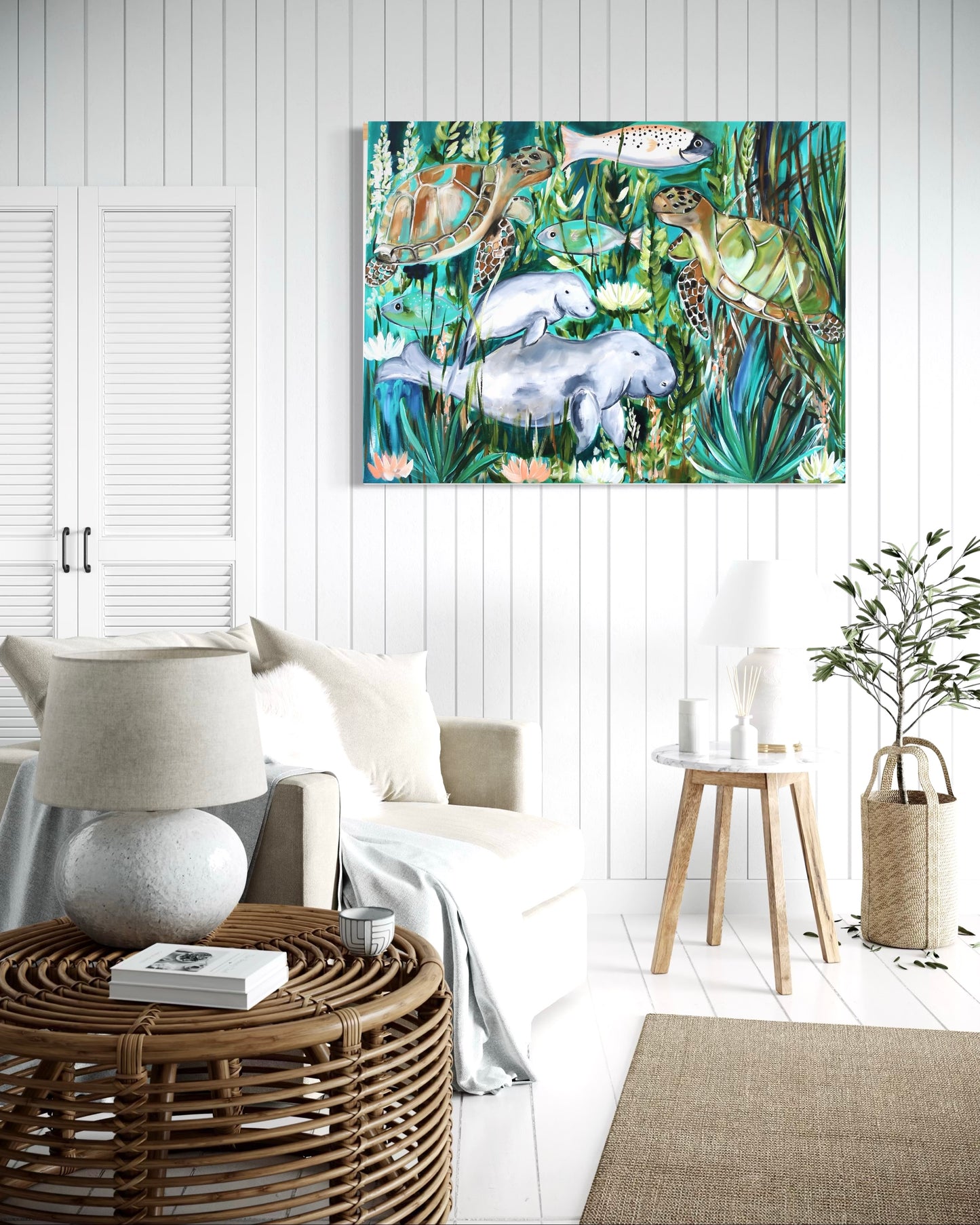 Seagrass stalking - Dugong and her calf - 1.2x840