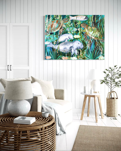 Seagrass stalking - Dugong and her calf - 1.2x840