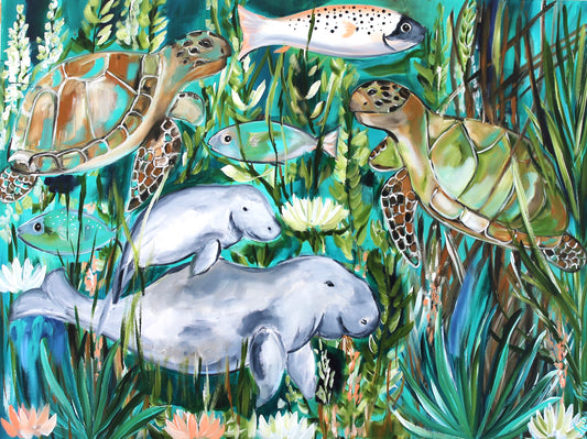 Seagrass stalking - Dugong and her calf - 1.2x840