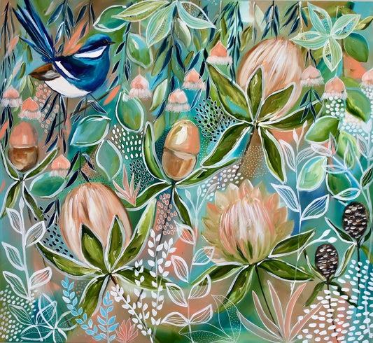 Songbird in the Banksia Garden - 1.1x1m