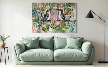 Pink Blossom Kookaburras - 82 x 120 cm