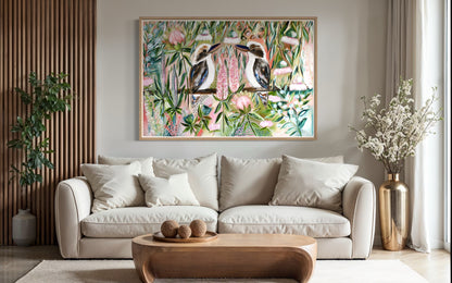 Pink Blossom Kookaburras - 82 x 120 cm