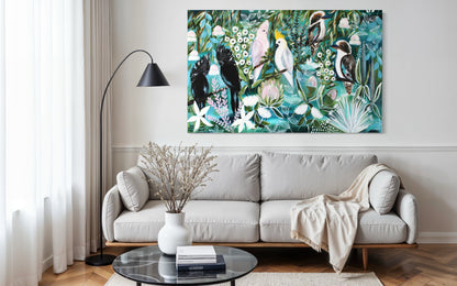 Kookaburras & Cockatoos Among Native Blooms - 1.4x900