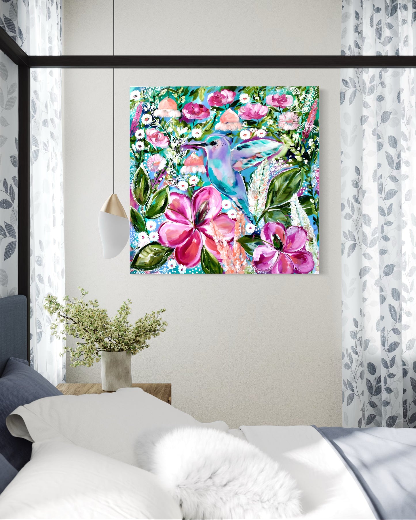 Humingbird in the blossom garden