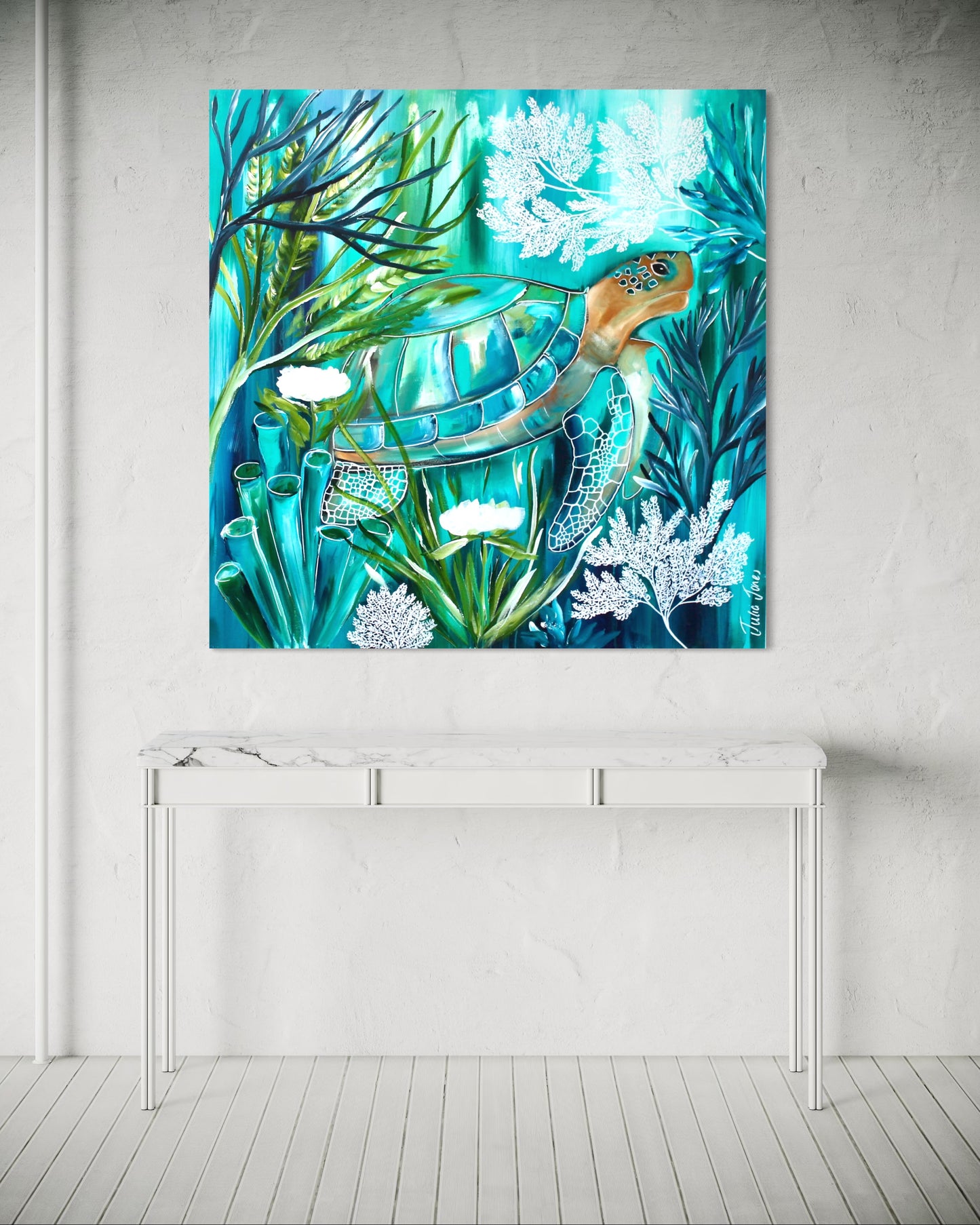 Seagrass Drift and Turtle Dreams - 90 x 90 cm