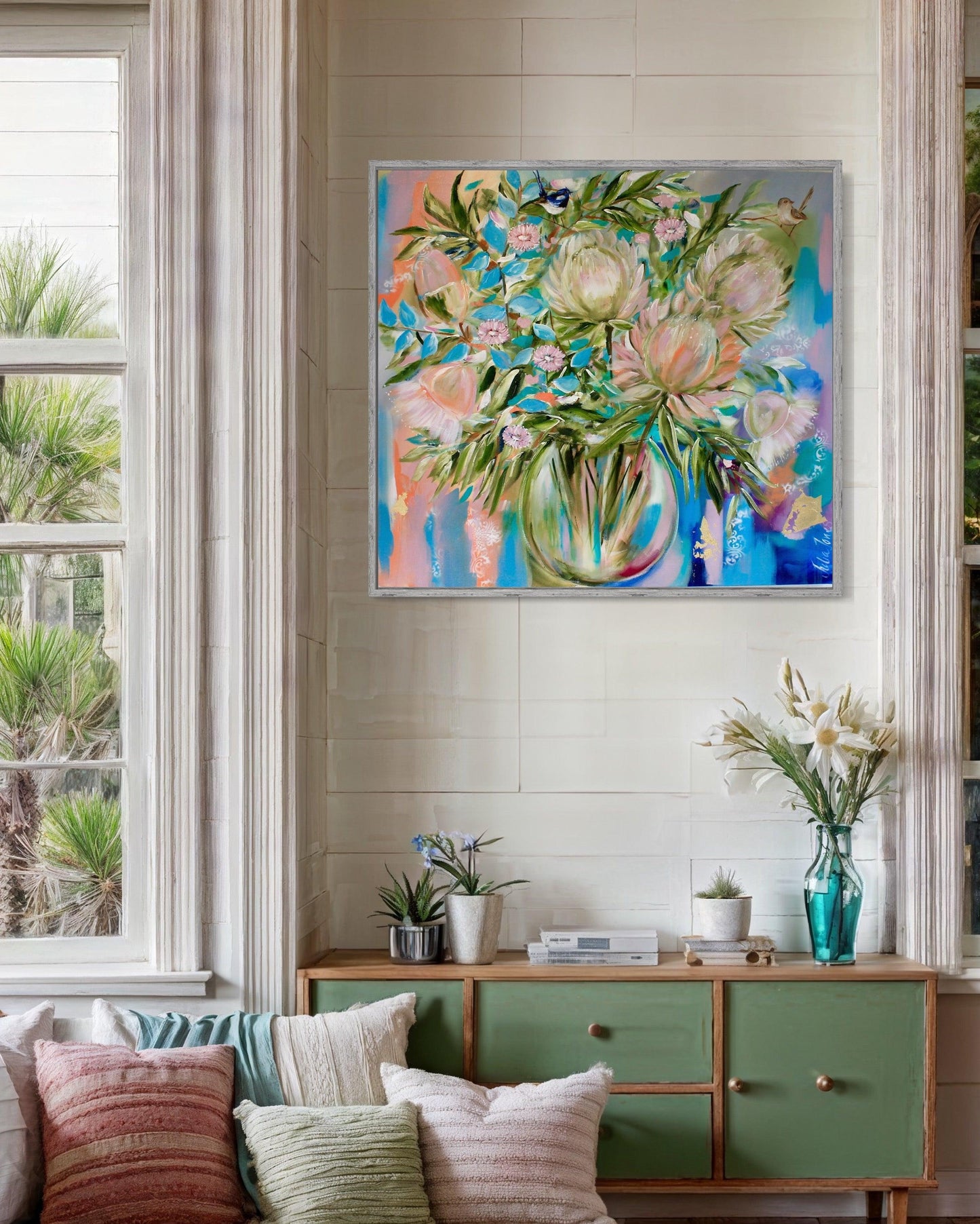 Australian Elegance: Proteas and Wrens - Julia Jones Art
