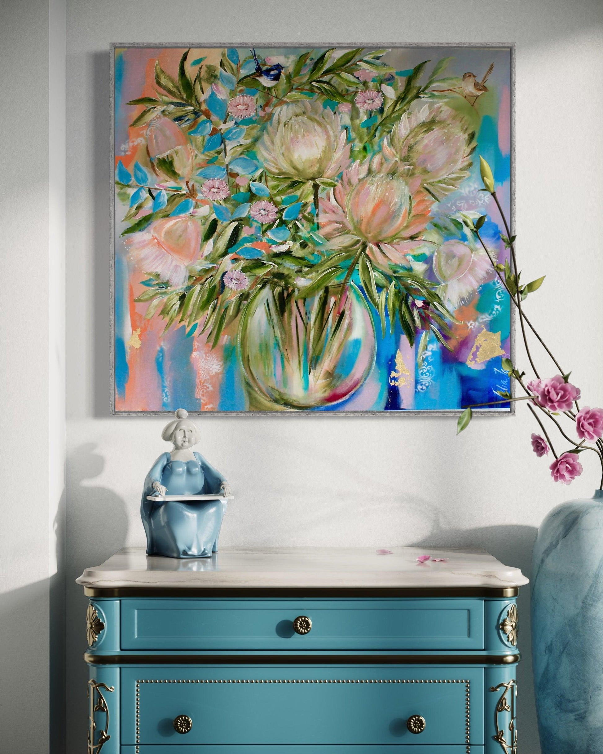 Australian Elegance: Proteas and Wrens - Julia Jones Art