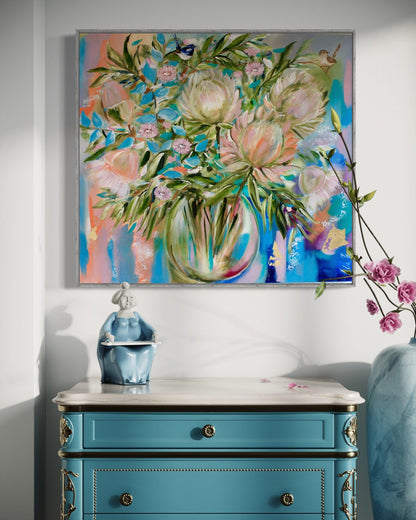 Australian Elegance: Proteas and Wrens - Julia Jones Art