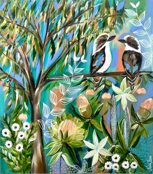 Kookaburras in the Wildflower Grove - 80 x 90 cm