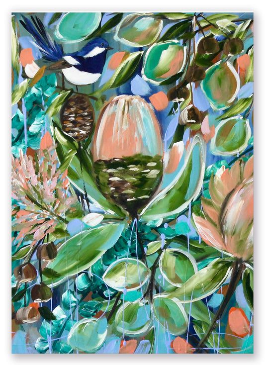 Bush Bloom & Wren – A3 Art Print