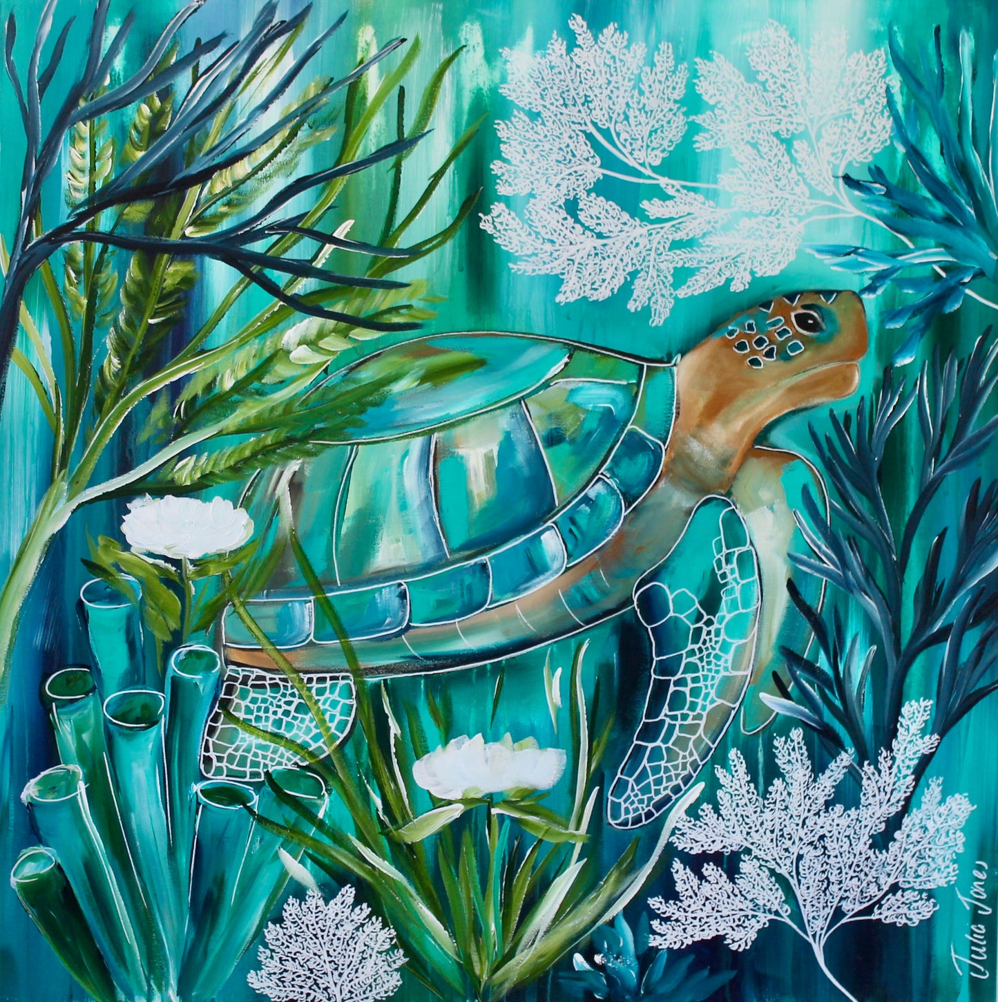 Seagrass Drift and Turtle Dreams - 90 x 90 cm
