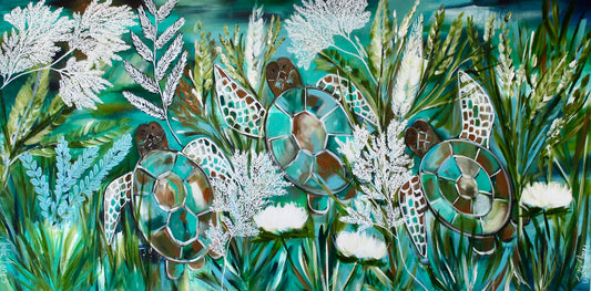 Tidal Garden - where Sea Turtles Glide - 140 x 70 cm