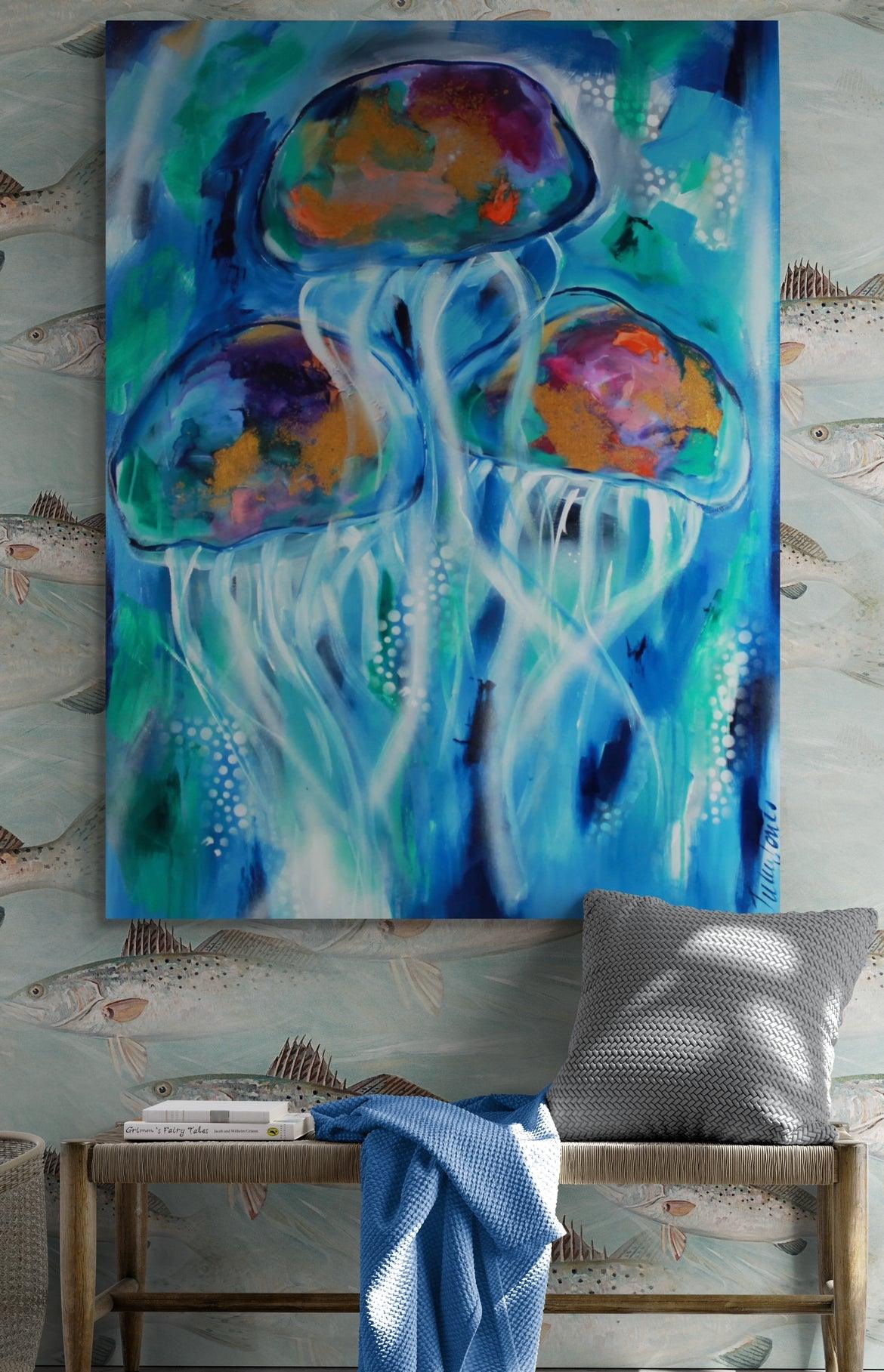 Jellyfish Bobble along -1m x 800 - Original Artwork - Available by Commission