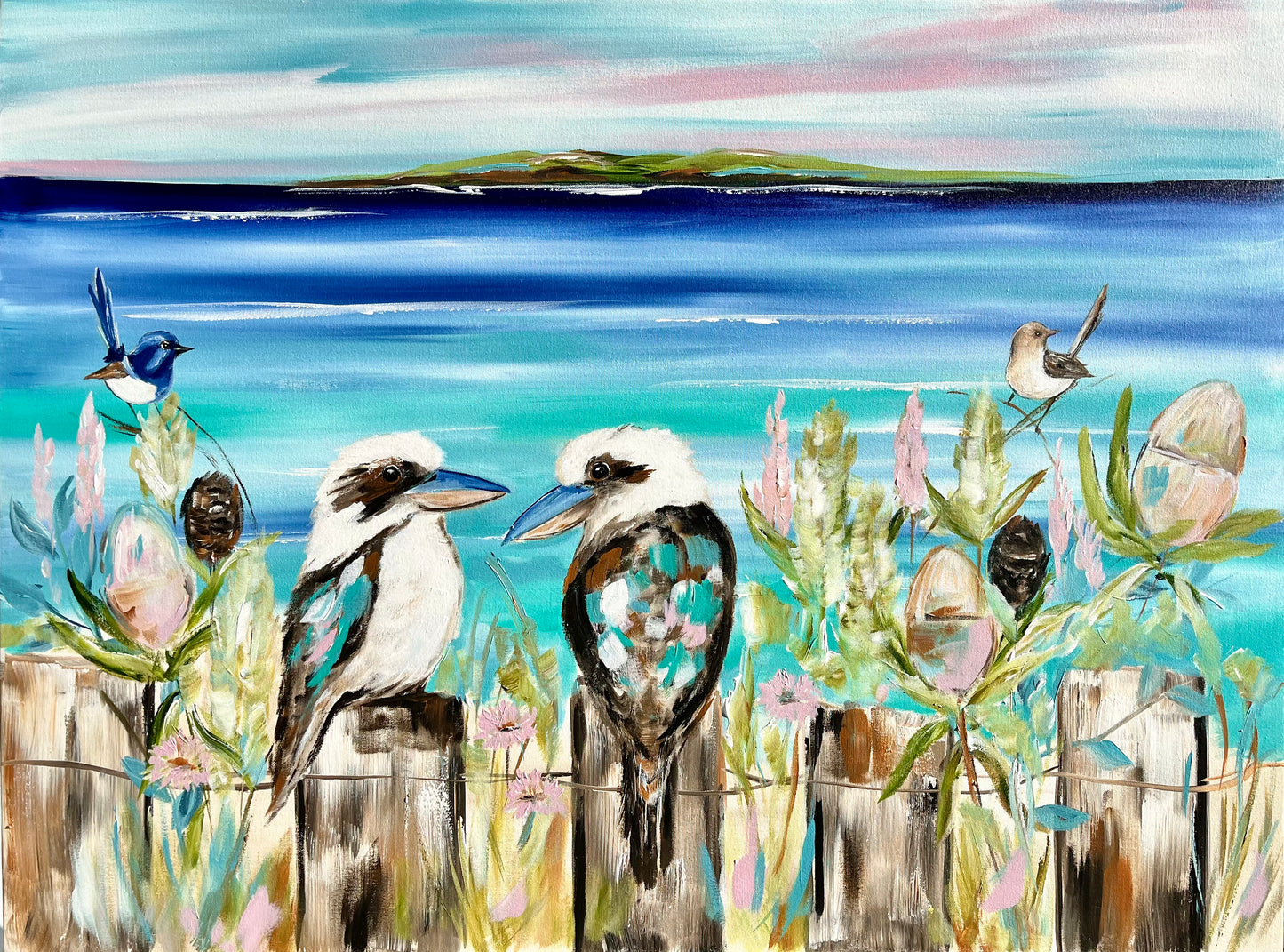 Beach to bush - Kookaburras & Blue Wrens - 1.2x900 - Available by Commission