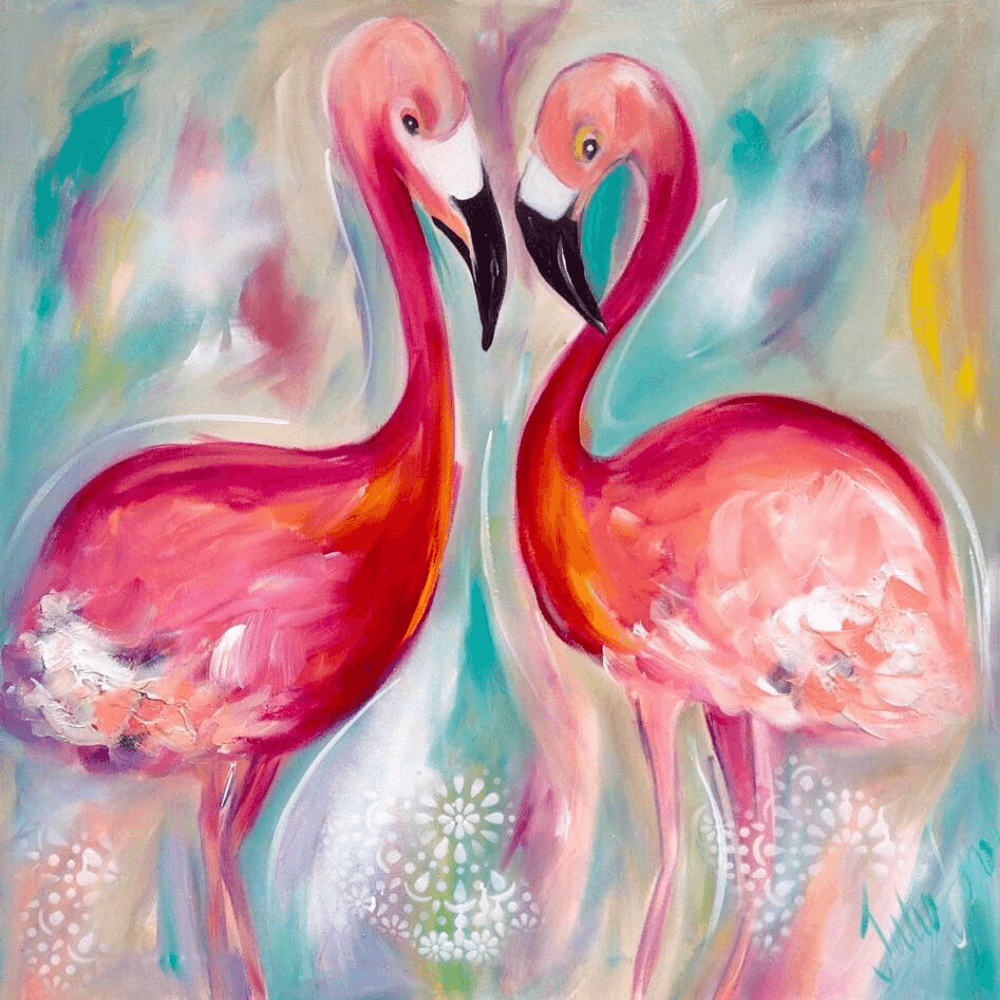 Flamingos of the Heart 800 x 800 - Original Artwork - Available by Commission
