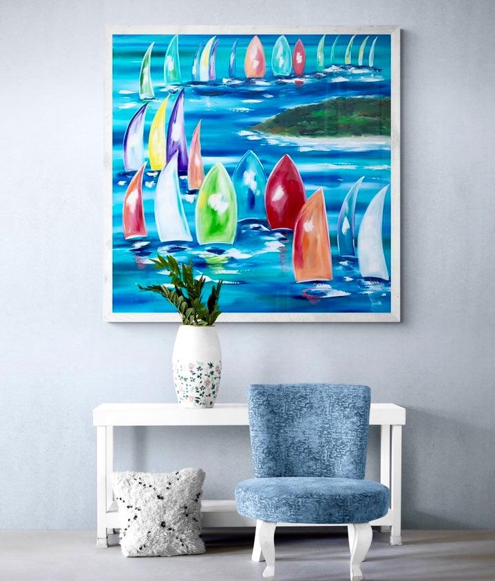 Yachts at Sea -1.4 x 1.4 - Original Artwork - Available by Commission