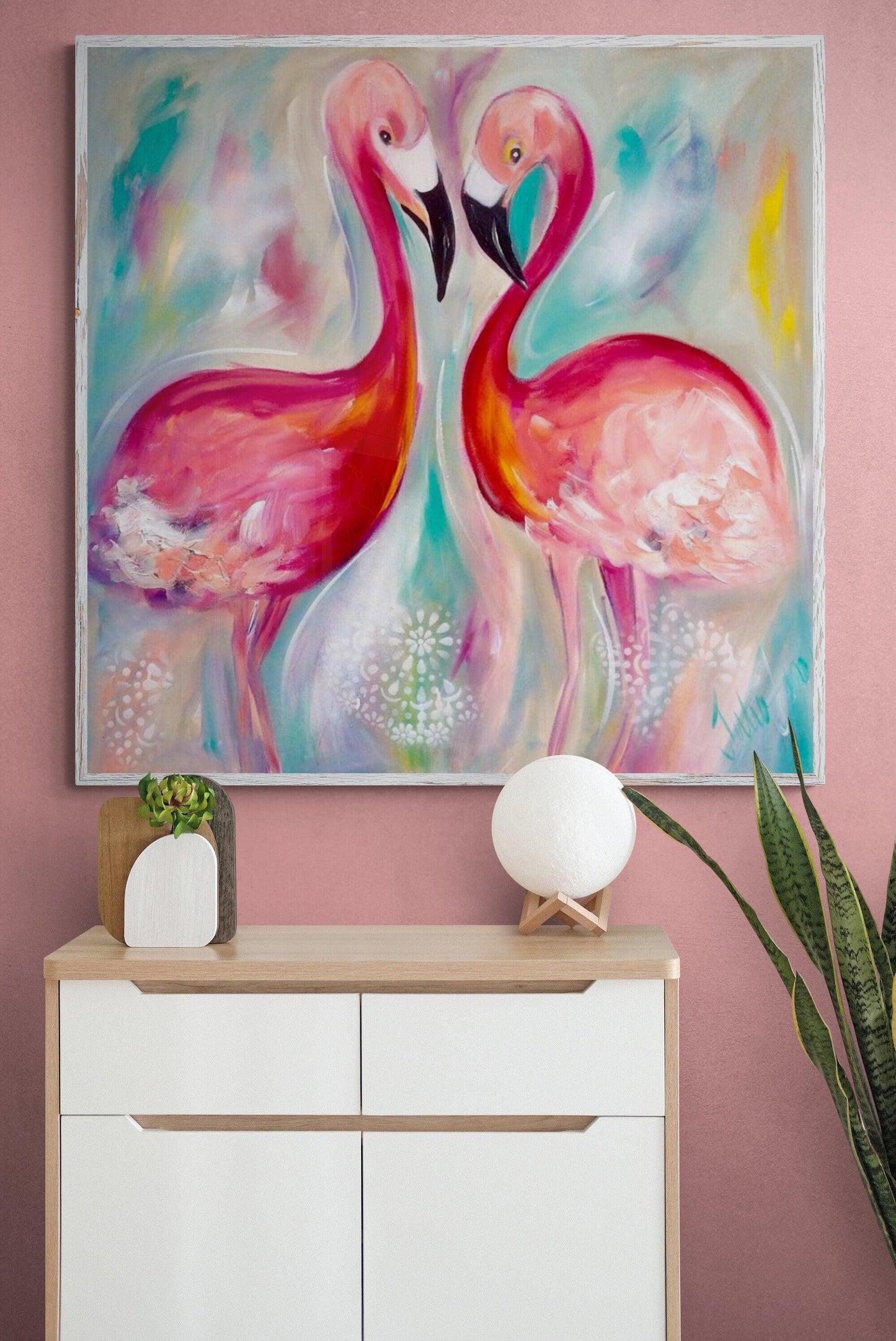 Flamingos of the Heart 800 x 800 - Original Artwork - Available by Commission