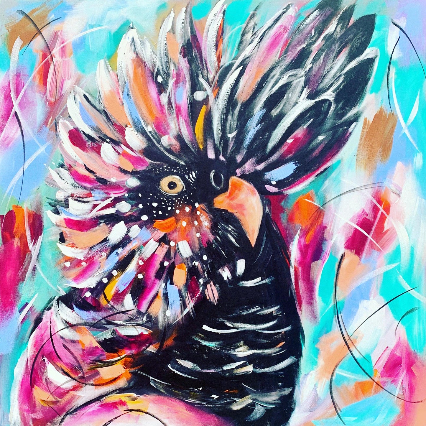Coloured Black Cockatoo - 900 x 900 - Original Artwork - Available by Commission