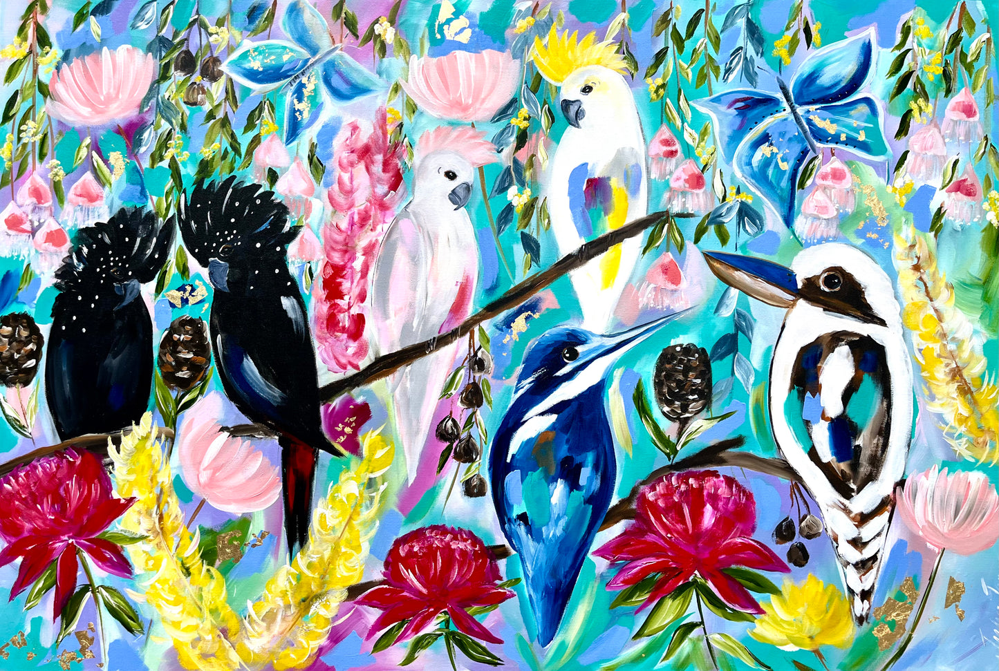 Butterfly’s and Parrots - 1.5 x 1m - Original artwork available by commission